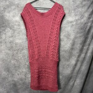 Free People Rose Cable Knit V Neck Sleeveless Sweater Mini Dress Tunic Size S